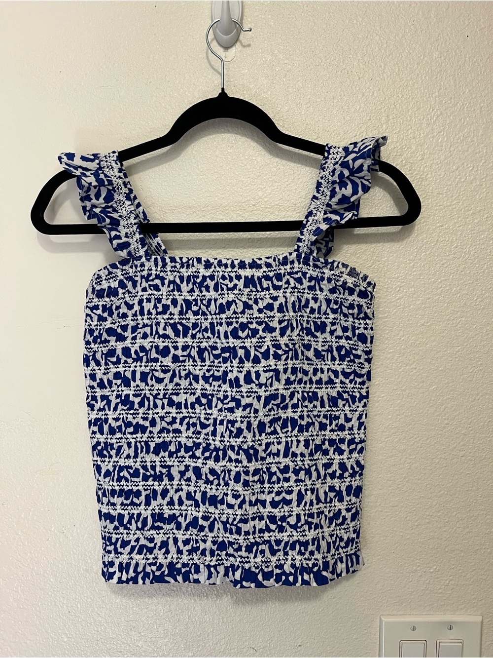 Time and Tru Blue and White Smocked Ruffle-Strap Camisole